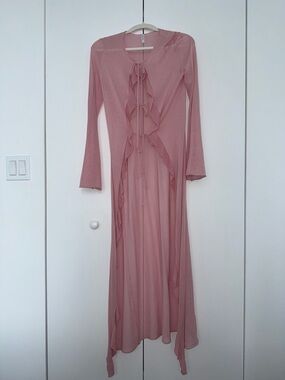 Ruffle Tie-Front Maxi Dress in Dusty Rose